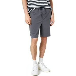 Koton Bermuda voor heren, slogan bedrukt met trekkoord en rits, met zakken, gedetailleerde slim fit shorts, antraciet (931), M
