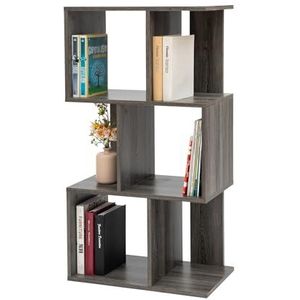 Iris Ohyama, Decoratieve boekenkast met 3 legplanken/boekenkast in S-vorm, Ontwerp, Modulare, kantoor, kamer, bibliotheek - Display Shelf - SRK-W3 - Grijs Eiken