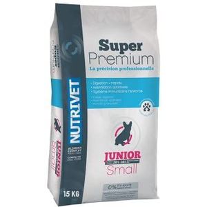 NUTRIVET - Super Premium - Junior Small - kroketten zonder tarwe - kleine puppy - rijk aan dierlijke eiwitten - 15 kg