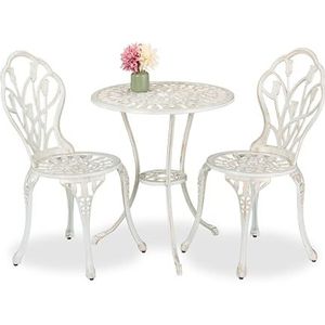 Bistroset - Tafel en 2 Stoelen - Gegoten Aluminium - Wit-Bronzen