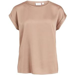 Vila Dames Viellette S/S Satin Top/Su-Noos T-shirt, Portabella, 44