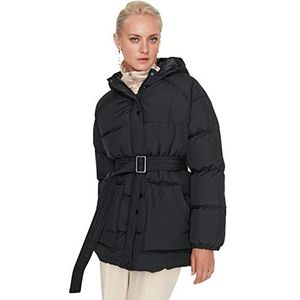 Trendyol Vrouwen oversized puffer capuchon geweven jas, Zwart, XS
