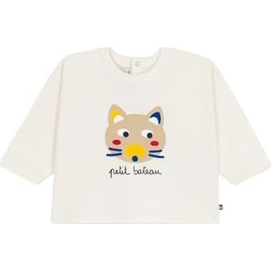 Petit Bateau Baby T-shirt van katoen met lange mouwen, kattenmotief, Milk/Multico, 24 Maanden