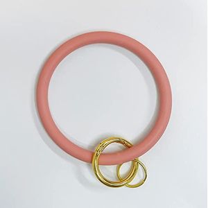 BESDILA Roze siliconen ronde sleutelhanger armband met metalen sleutelhanger, pols sleutelhanger voor vrouwen meisjes