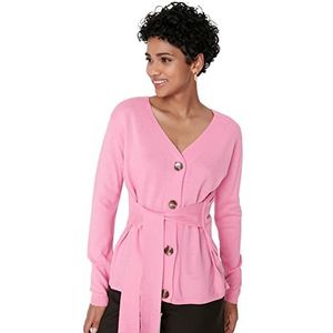 Trendyol Dames Regular Standaard V-hals Gebreide Vest, roze, S