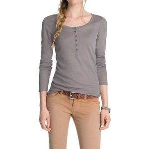 edc by ESPRIT Dames shirt met lange mouwen CO HENLEY, grijs (Almond Grey 074), M