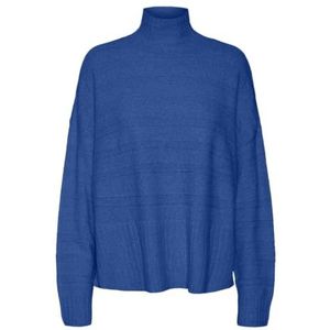 Bestseller A/S Dames VMDOFFY LS HIGHNK Stitch GA Boo trui, Beaucoup Blue/Detail:Melange, XL, Beaucoup Blue/Detail:melange, XL