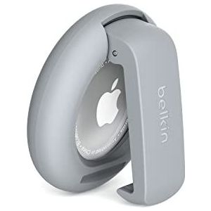 Belkin Apple AirTag-houder met clip, Stevige, beschermende houder met sleutelhanger, Sleutelring voor Air Tag, Accessoire dat beschermt tegen krassen – Lichtgrijs