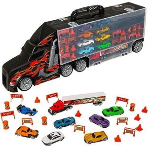 Teamsterz - Transportwagen, Aanhangwagen met 9 auto's, Capaciteit voor 44 auto's, Auto's, Speelgoed met wielen, Auto's, Zwarte kleur, Officieel product (CyP Brands)