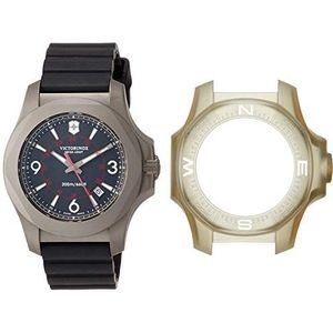 Victorinox Heren horloge I.N.O.X. Titanium, herenhorloge, analoog, kwarts, waterdicht, diameter behuizing 43 mm, rubberen band 21 mm, 92 g, zwart, zwart, armband