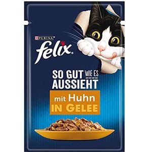 FELIX Zo goed als het eruit ziet kattenvoer nat in gelei, met kip, verpakking van 26 (26 x 85 g)