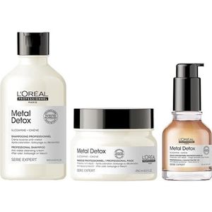 L’Oréal Professionnel, Routine Tegen Haarbreuk, Voor Gekleurd en Beschadigd Haar, Zuivert en Versterkt de Haarvezel, set met Shampoo, Masker en Leave-in Olie, Metal Detox