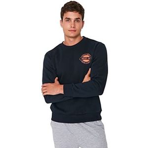 Trendyol Heren ronde hals met slogan regular sweatshirt, Donkerblauw, XXL