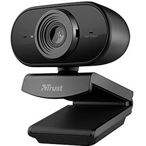 Trust Tolar Full HD 1080p Webcam, 2 Geïntegreerde Microfoons, Vaste Focus, 30 FPS, Ruisonderdrukking, USB Plug & Play, voor PC/Laptop/Mac/Macbook, Hangouts, Meet, Skype, Teams - Zwart