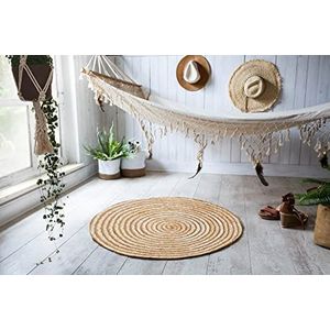 Barbara Becker rond tapijt jute katoen, etnische boho-stijl, vlak, handgevlochten, natuurlijk tapijt voor woonkamer slaapkamer, kleur: natuur, maat: 80 x 80 cm