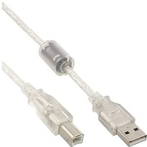 Intos USB 2.0-kabel USB-aansluitkabel A/S-B/S 1m 1.0m transparant met ferrietkern