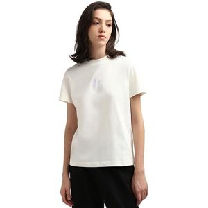 Calvin Klein Jeans Dames T-shirt met korte mouwen en ronde hals, Ivoor, XL