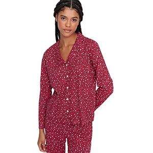 Trendyol Vrouwen Dierlijke print Knoop gedetailleerde Midden Geweven Shirt-Broek Pyjama Set, Donker Bourgondië, M