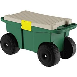 Tuinkar Utility Wagon – Rollende opbergbak met zitbank en binnenwerkbak – tuinkruk voor wieden en planten door Pure Garden, donkergroen/zwart/grijs