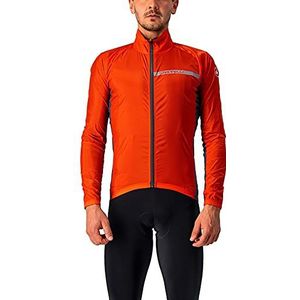 Castelli Squadra Stretch herenjas, winddichte ritssluiting shell met hoge kraag voor racefietsen en grindfietsen, fietsen, Vurig Rood/Donkergrijs, S