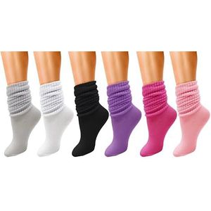 Winterlace 6 paar Slouch Sokken voor vrouwen, zware extra lange katoenen scrunch crew-sokken, bulk pack (Assorted #3), Assorted #3