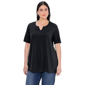 Ulla Popken Dames, A-lijn, tuniekhals, T-shirt met halve mouwen, Black Beauty, 46/48