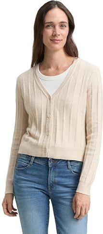 TOM TAILOR - Gebreid Vest - Sand - Knoopsluiting - V-hals