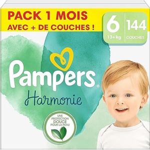 Pampers Harmonie luiers maat 6 (13 kg), 144 luiers voor baby's, 1 maand verpakking, 100% Pampers absorptie en plantaardige ingrediÃ«nten, hypoallergeen, nu met meer luiers