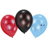 Amscan 9902881 - latex ballonnen Miraculous, 6 stuks, ballonnen, blauw/rood/zwart
