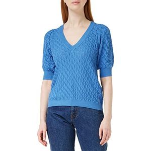 Peppercorn Rosalia V-hals Halve Mouw Gebreid T-shirt | Blauwe T-shirts voor Dames VK | Lente T-shirt | Maat S
