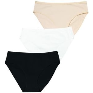 Athena Ecopack, set van 3 damesslips, lingerie, Zwart/Wit/Huid, S
