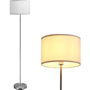 Bakaji Staande lamp, E27, max. 60 W, ronde voet van verchroomd metaal, stoffen lampenkap, modern design, voetontsteking, hoogte 160 cm (wit)