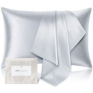 100% Zuivere moerbeizijden kussensloop voor haar en huid - allergeenbestendige dubbele zijden, 600 draadtelling zijden bedkussenslopen met verborgen rits, 1 exemplaar, standaard, grijs