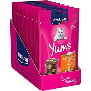 Vitakraft Cat Yums, kattensnack, met zachte kip, met kattengras, extra vlezig, met zichtbare vulling, in hersluitbare zak, in voorraadgrootte (9 x 40 g)