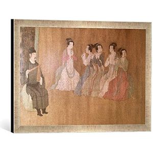 Ingelijst beeld van Chinese schilderij ""Nachtelijke feesten van de Han Xizai"", kunstdruk in hoogwaardige handgemaakte fotolijst, 60x40 cm, zilver raya