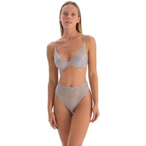 Dagi Lichtgrijs Fashion Gebreide Braziliaanse Hoge Taille Kant Braziliaans, Lichtgrijs, M, lichtgrijs, M