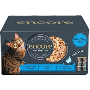 Encore Natuurlijk natvoer voor katten, multipack met viskeuze in bouillon voor katten, volwassenen, verpakking met 48 blikjes à 70 g