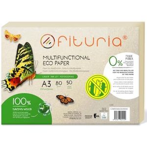 Ofituria Gerecycled Papier A3, 80 g, 50 Vellen, 100% Gerecycled, DIN A3 Natuur, Geschikt Voor Laser- en Inkjetprinters