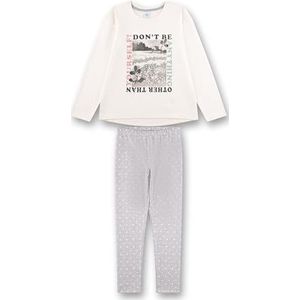 Meisjespyjama, off-white, hoogwaardige en comfortabele pyjama van katoen voor meisjes, lange mouwen, pyjama met fotoprint, pyjamaset voor meisjes, beige, 128