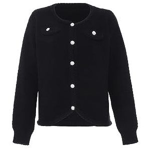 faina Dames-design geïnspireerde gebreide jas met ronde hals en single-breasted zwart maat XL/XXL, zwart, XL
