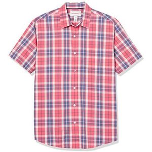Amazon Essentials Men's Poplin overhemd met normale pasvorm en korte mouwen, Gewassen rood Vensterruit, M