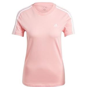 adidas Dames Essentials Slim 3-Stripes Tee, Semi Pink Spark F24 / White, L Short