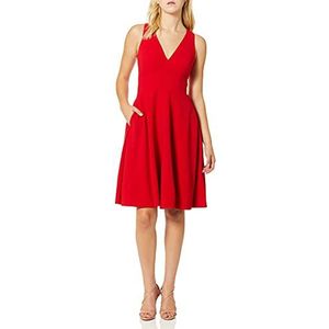 Dress the Population womens Catalina Solid Sleeveless Fit & Flare Midi Dress, Rouge, Large US