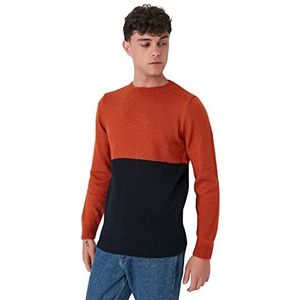 Trendyol Heren Crew Neck Colorblock Slim Sweater Sweater, Oranje, XL, ORANJE, XL