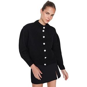 Trendyol Dames Regular Fit Basic Knopenlijst Gebreid Vest Trui, Zwart, L