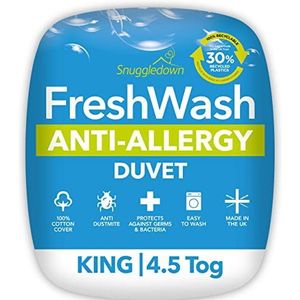 Snuggledown Freshwash Anti Allergie Kingsize Dekbedovertrek 4,5 Tog Zomer Dekbedovertrek King Size, Wit
