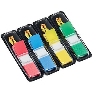 Post-it plakstrip Index Mini 683-4 - gekleurde plaknotities in - 4 plakstripblokken van 35 vel in 4 kleuren in een praktische dispenser, Rood/Blauw/Geel/Groen, 11,9 x 43,2 mm