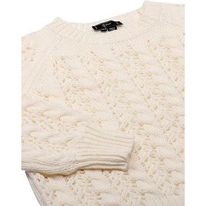 faina Dames ronde hals parel ingelegd uitgehold modieuze pullover WOLLWIT maat XS/S, wolwit, XS