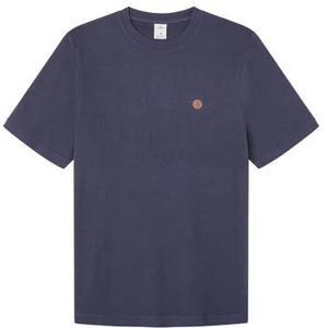 Springfield Heren Reconsider korte mouw wafel T-shirt met PU logo op borst, blauw, M, Blauw, M