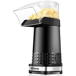 Popcornapparaat, elektrisch popcornapparaat, 1200 W, met maatbeker en afneembaar deksel, hete lucht, geen zwarte olie nodig